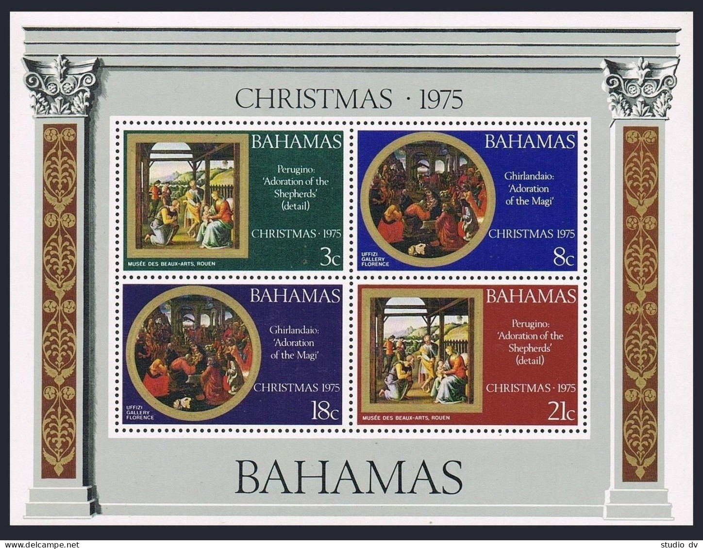 Bahamas 380-383,383a,MNH. Christmas 1975.Paintings By Perugino,Ghirlandaio. - Bahamas (1973-...)