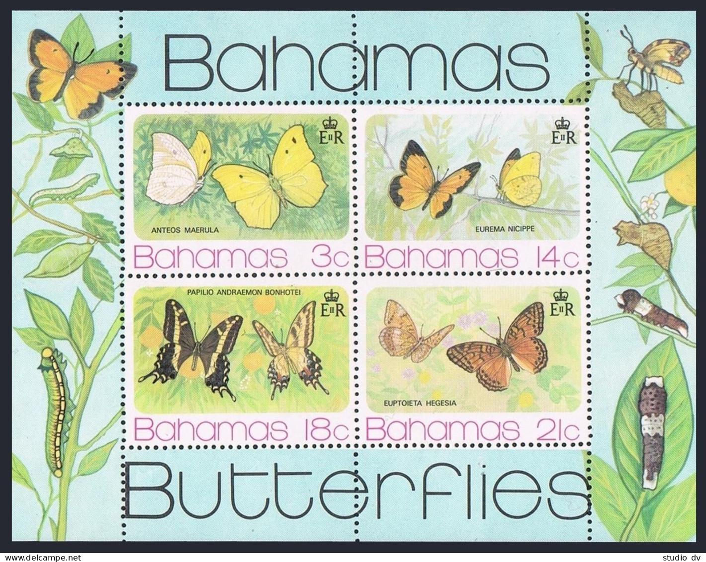 Bahamas 370-373,373a Sheet,MNH.Michel 378-381,Bl.13. Butterflies 1975. - Bahamas (1973-...)