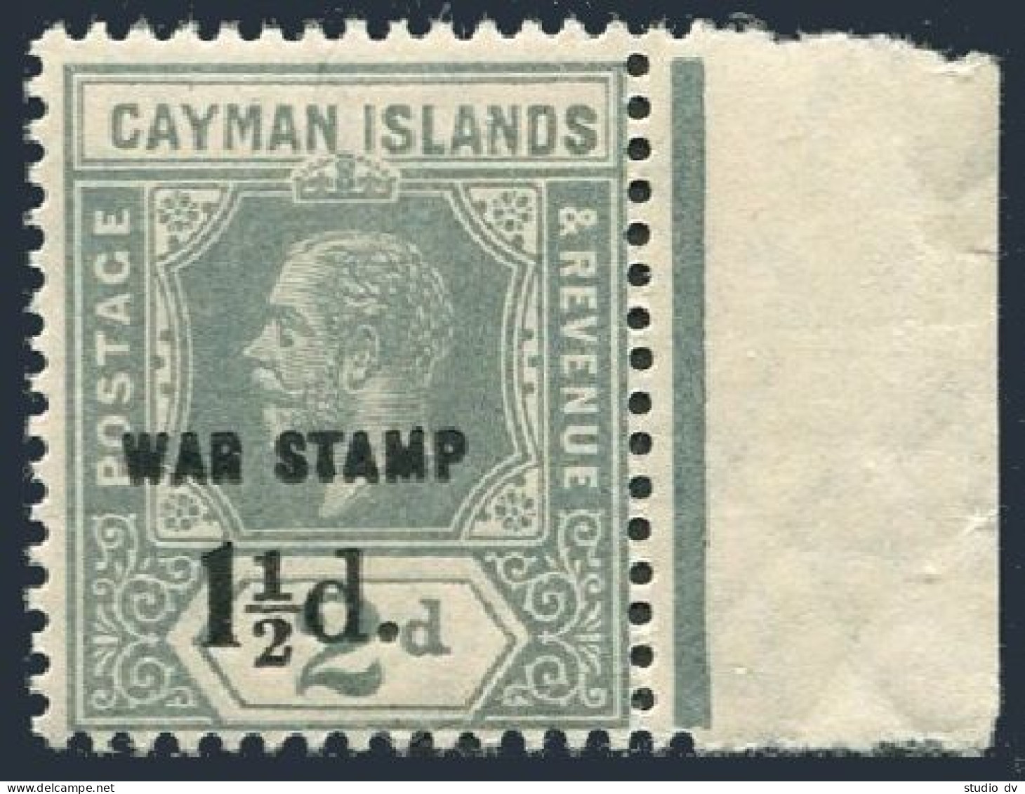 Cayman MR 7 Right Margin,MNH.Michel 50. War Tax Stamps 1919. - Kaaiman Eilanden