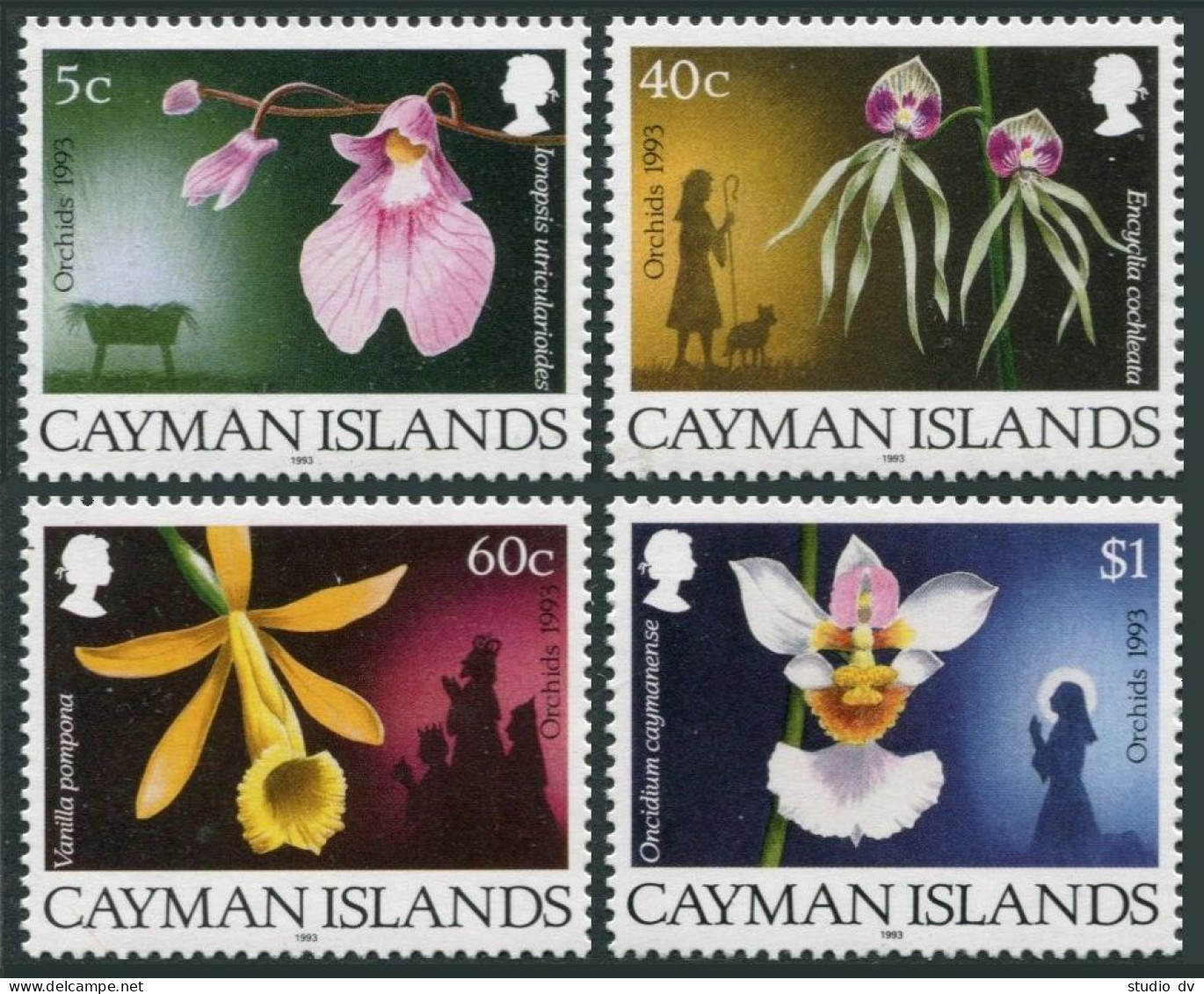 Cayman 672-675,MNH.Michel 694-697. Christmas Scenes,1993.Orchids.Dog. - Kaaiman Eilanden