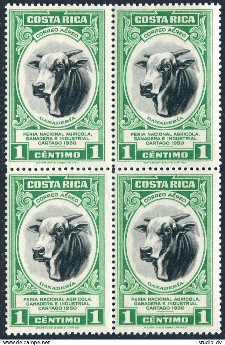 Costa Rica C197 Block/4, MNH. Mi 460. Agricultural Livestock Fair, 1950. Bull. - Costa Rica