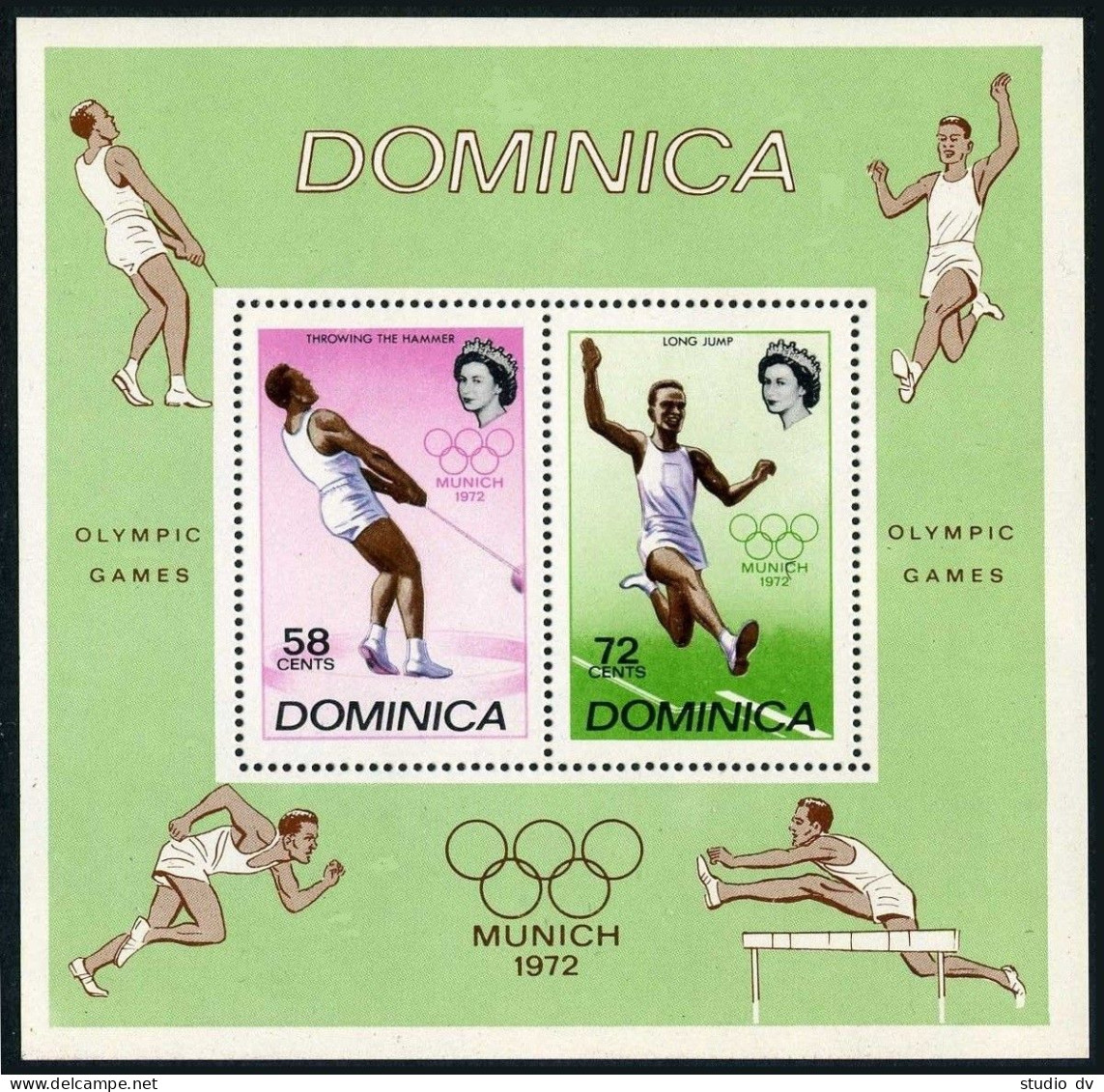 Dominica 344a,MNH. Michel Bl.14. Olympics Munich-1972. Hammer Throw, Broad Jump. - Dominique (1978-...)