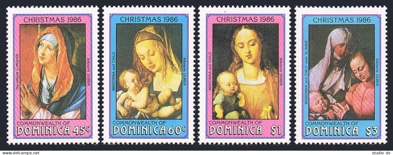 Dominica 979-982,983,MNH. Mi 993-996,Bl.114. Christmas 1986. Paintings By Durer. - Dominique (1978-...)