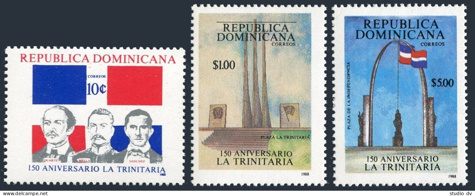 Dominican Rep 1041-1043, MNH. Michel 1571-1573. Trinitarians-150,1988. Patriots. - Dominique (1978-...)