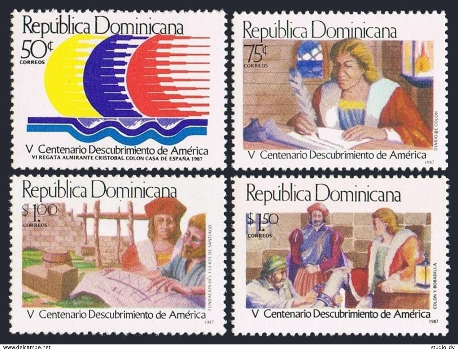 Dominican Rep 1002-1006,MNH.Michel 1535-1538,Bl.41. Columbus-500.Memorial.1987. - Dominica (1978-...)