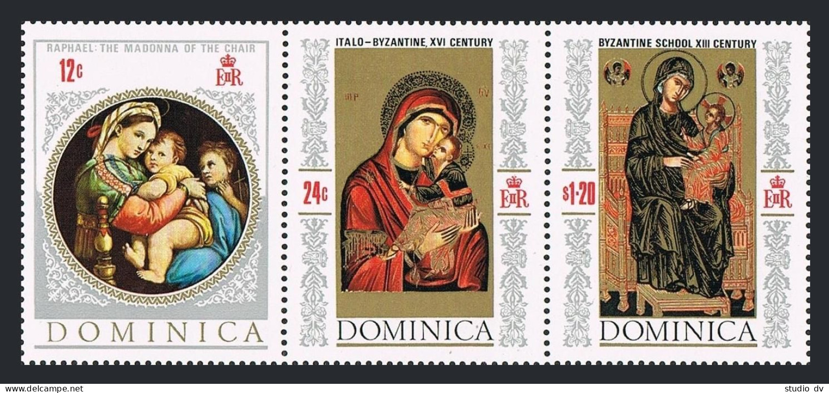 Dominica 241 Ac Strip, MNH. Mi 238-240. Christmas 1968. Raphael, Italo-Byzantine - Dominica (1978-...)