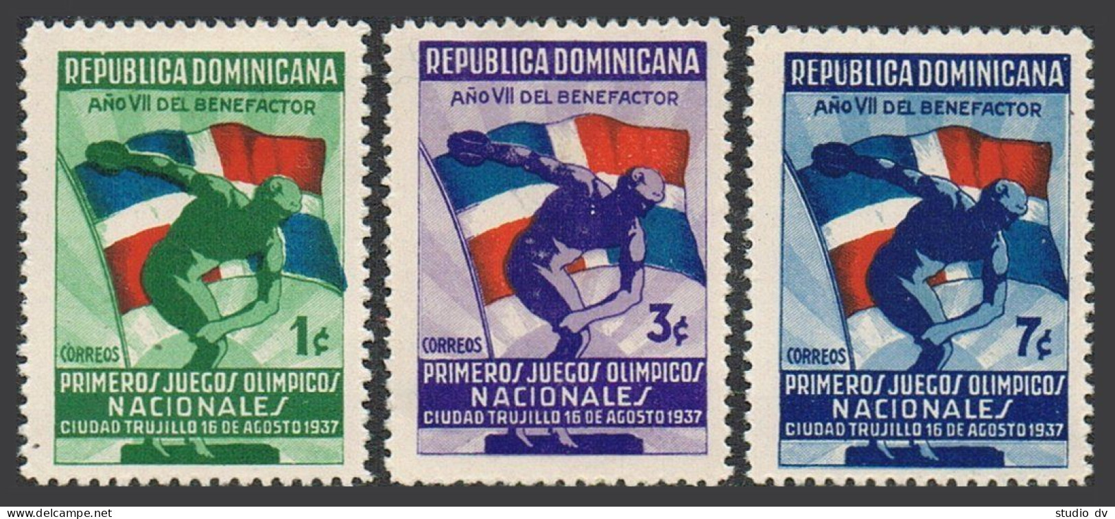 Dominican Rep 326-328, MNH. 1st National Olympic Games, 1937. Discus. - Dominicaine (République)