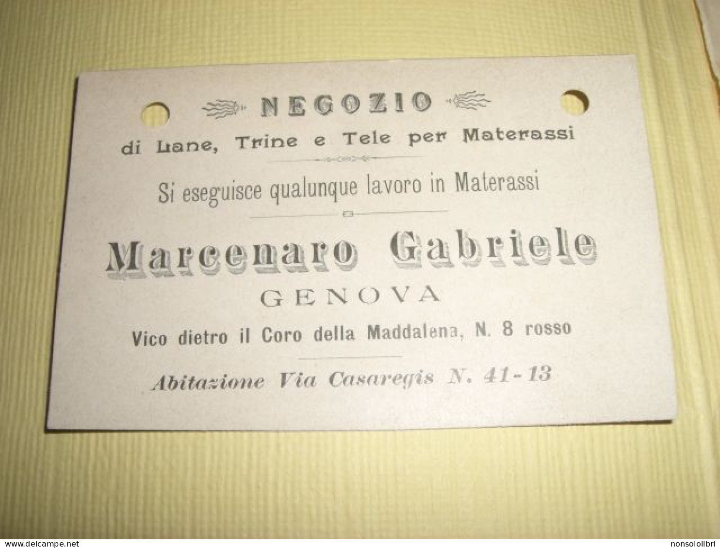 BIGLIETTO NEGOZIO MARCENARO GABRIELE GENOVA - Documentos Históricos