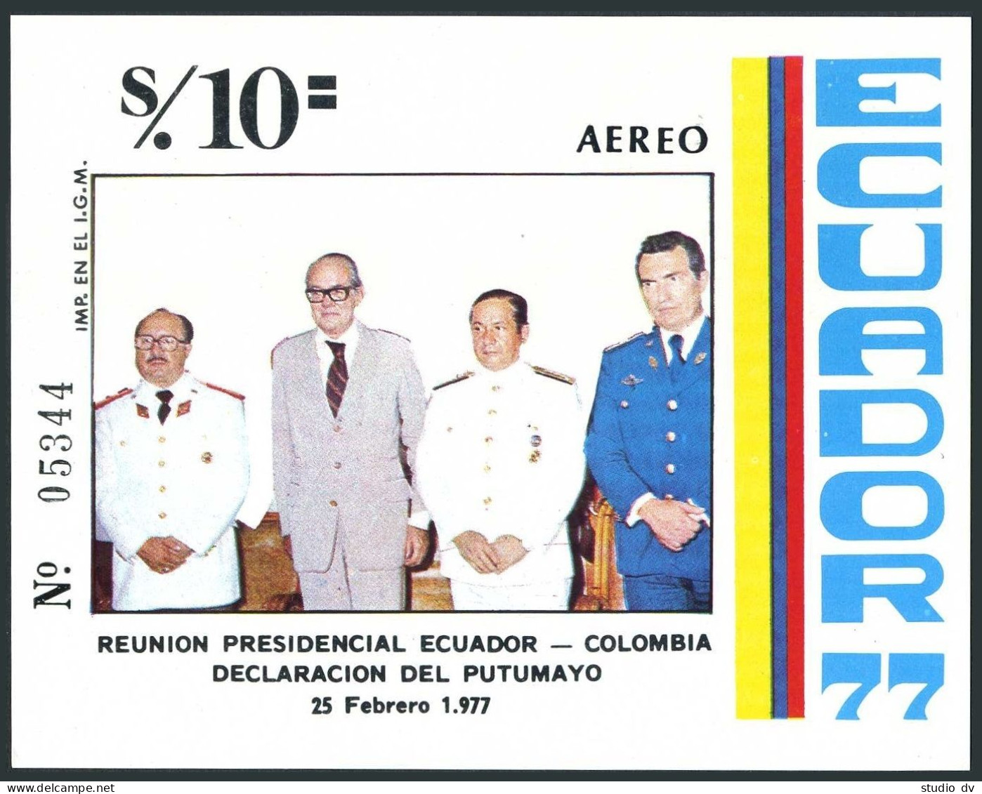 Ecuador C598-C601, C602, MNH. Mi 1750-1753, Bl.78. Meeting Of Presidents, 1977. - Ecuador