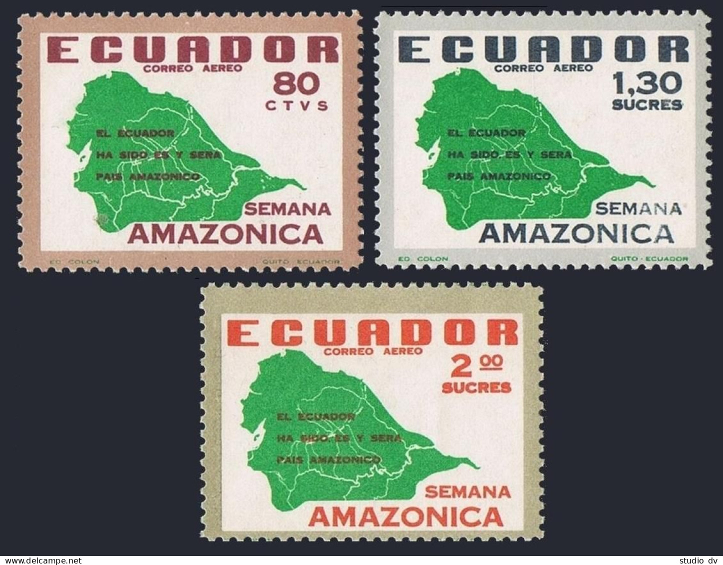 Ecuador C377-C379, Hinged. Mi 1056-1058. Amazon Week, 1961. Map Of Amazon River. - Equateur