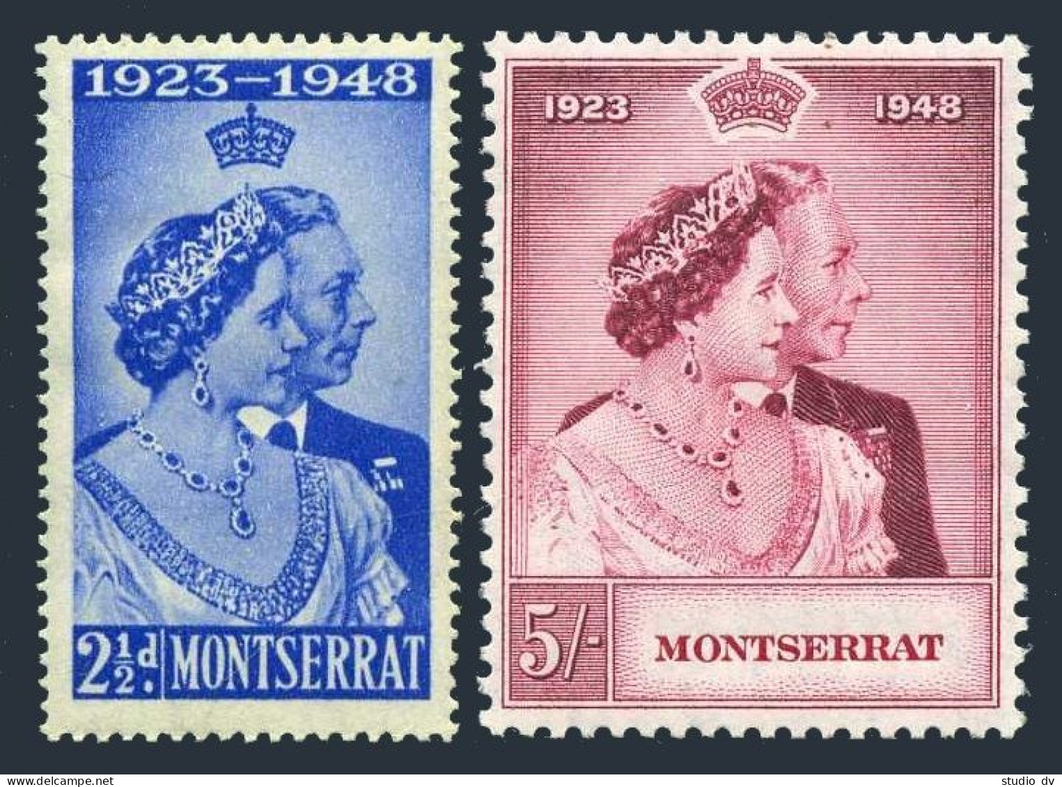 Montserrat 106-107,hinged. Mi 107-108. Silver Wedding, 1948.George VI, Elizabeth - Montserrat