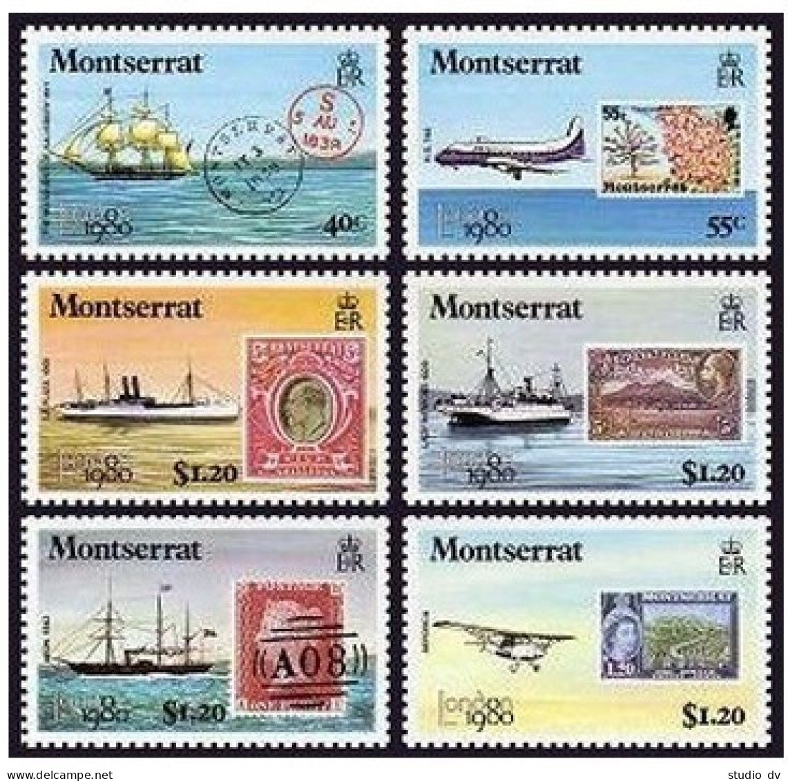 Montserrat 414-419 Sheets,MNH.Michel 417-422. LONDON-1880.Ships,Planes,Stamps. - Montserrat