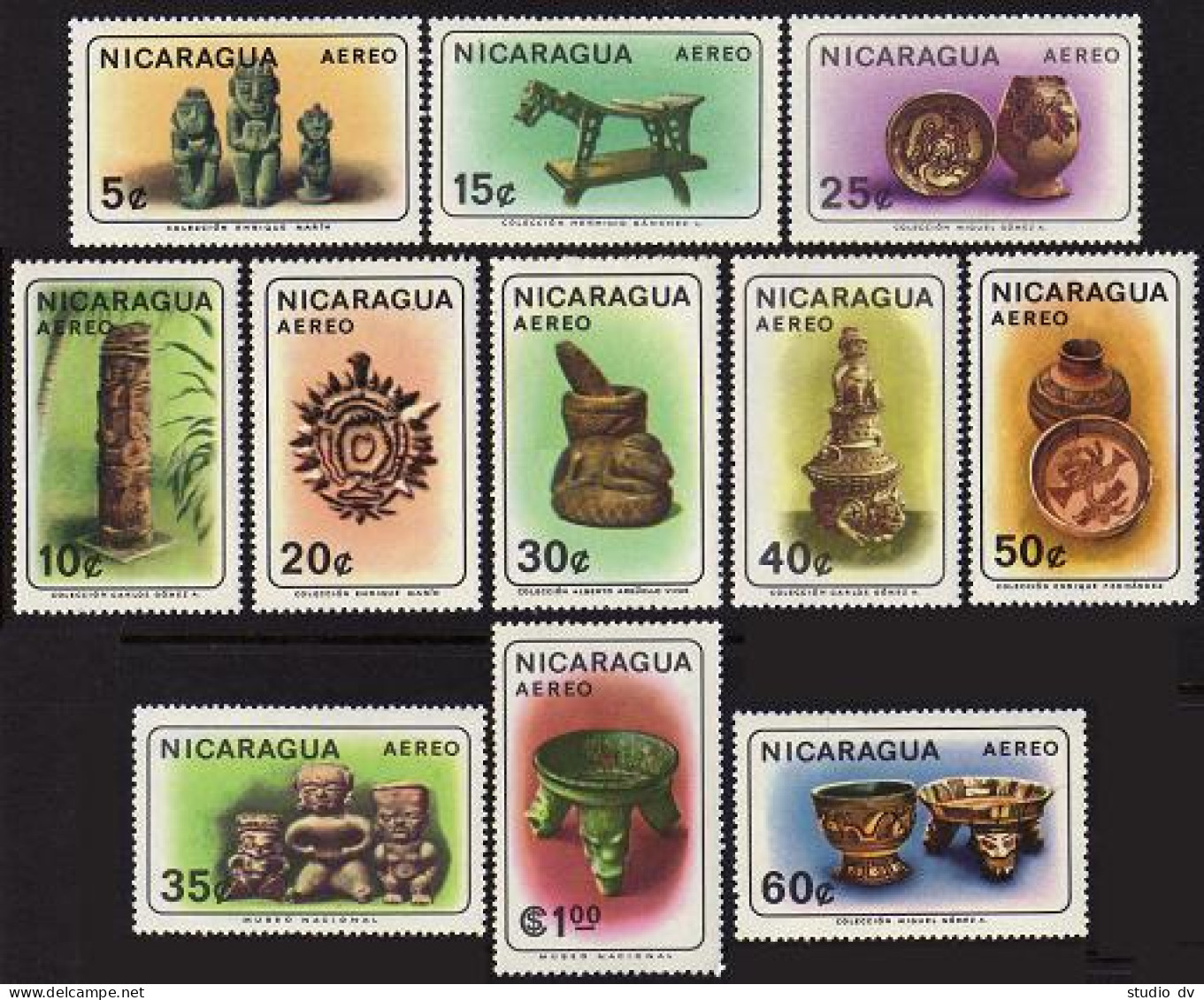 Nicaragua C563-C573, MNH. Michel 1376-1386. Antique Indian Artifacts, 1965. - Nicaragua