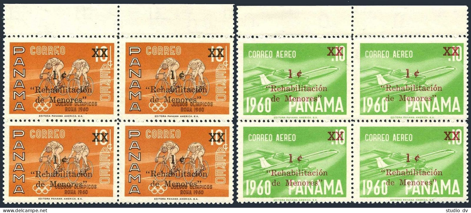 Panama RA 40-RA41 Blocks/4,MNH.MiZw 40-41. Tax Stamps 1961.Bicycling.Boeing 707. - Panama