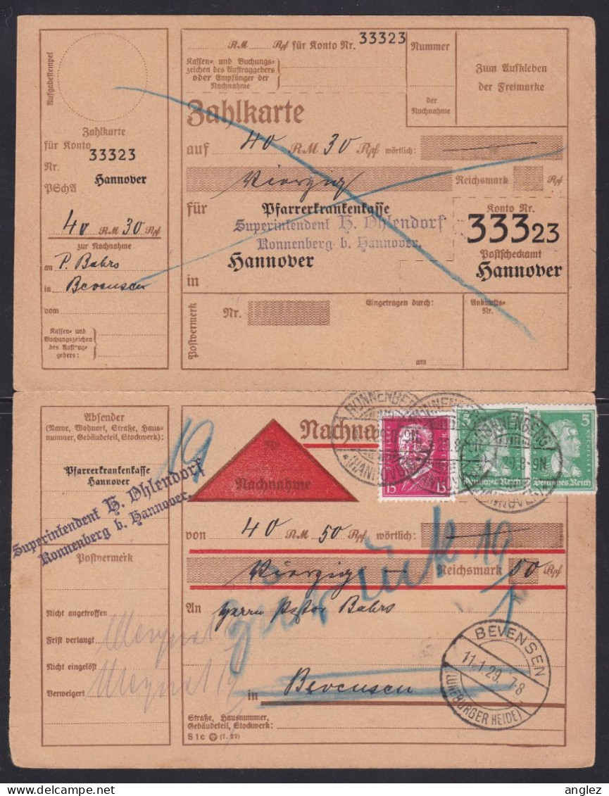 Germany - 1929 Nachname (C.O.D.) With Receipt Ronnenberg To Bevensen - Cartes Postales