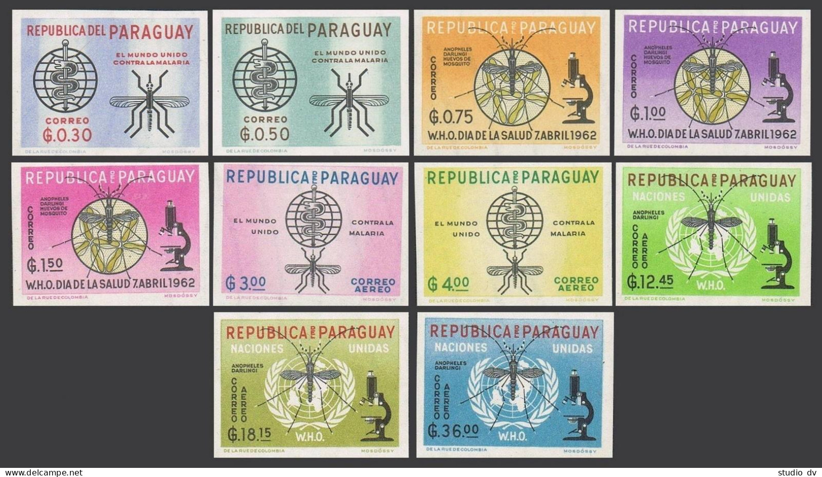 Paraguay 674-683 Imperf, MNH. Mi 1054-1063. WHO Drive To Eradicate Malaria, 1963 - Paraguay