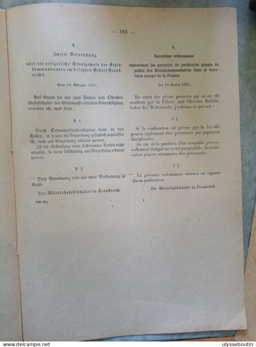 39/45 verordnungsblatt des militärsbefehlshaber in Frankreich. Journal officiel. 10 février 1941