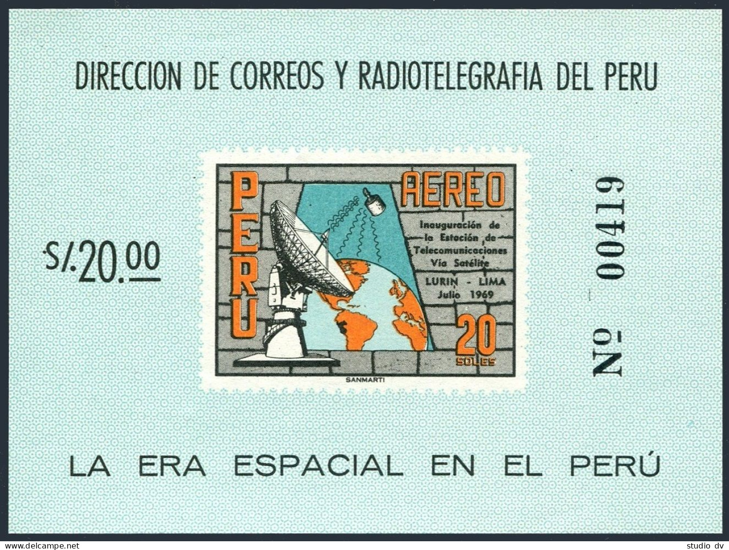Peru C242, C242a, MNH. Mi 727,Bl.6. Space Research, 1969. Globe. Radiotelegraph. - Pérou