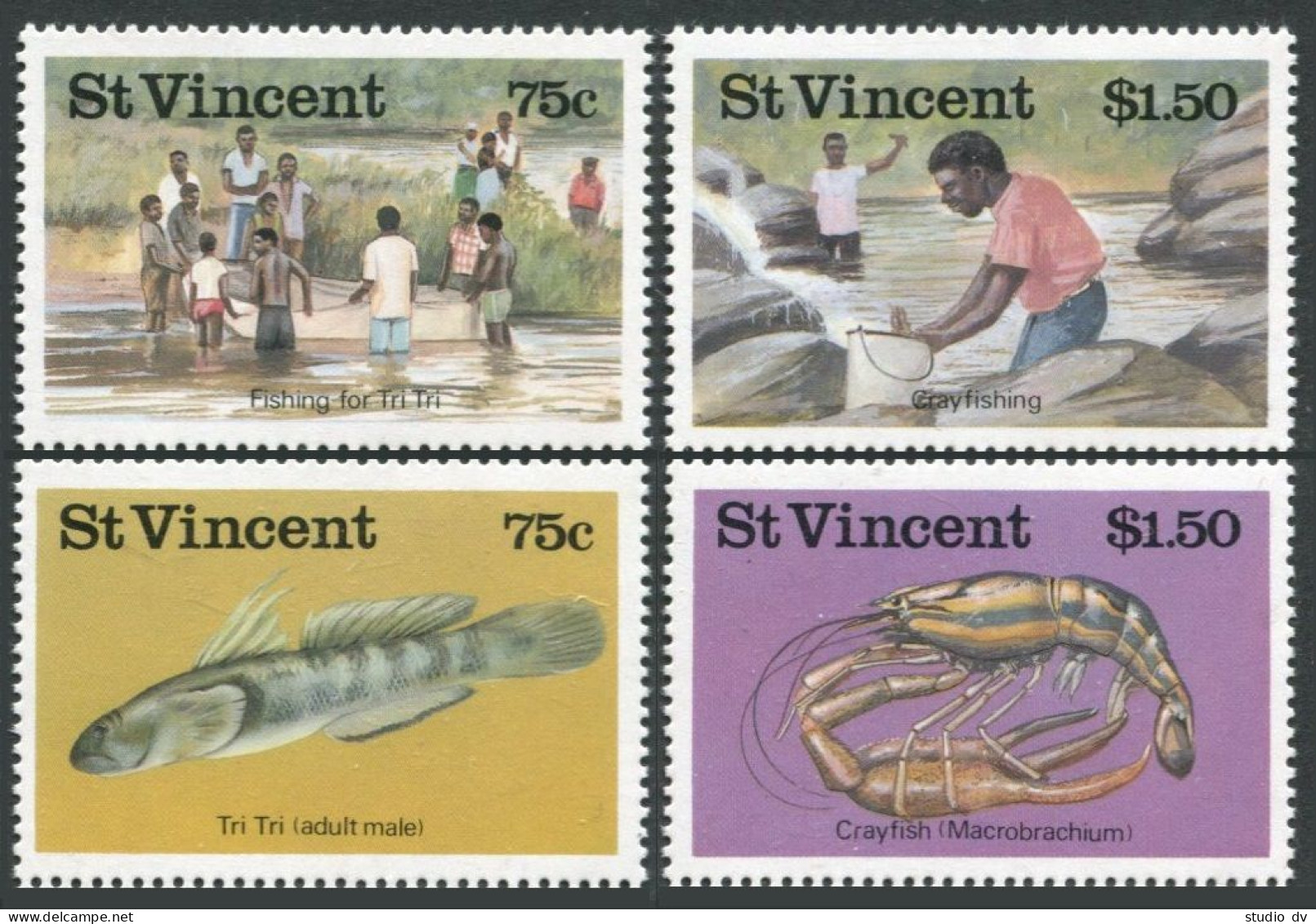 St Vincent 984ab-985ab,MNH.Michel 1008-1011. Fishing 1986,Crayfish. - St.Vincent (1979-...)