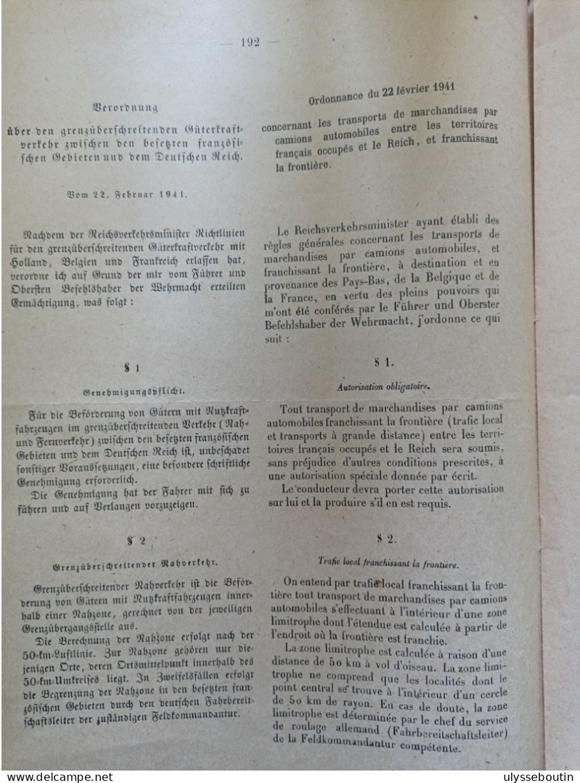 39/45 Verordnungsblatt Des Militärsbefehlshaber In Frankreich. Journal Officiel. 19 Mars 1941 - Dokumente