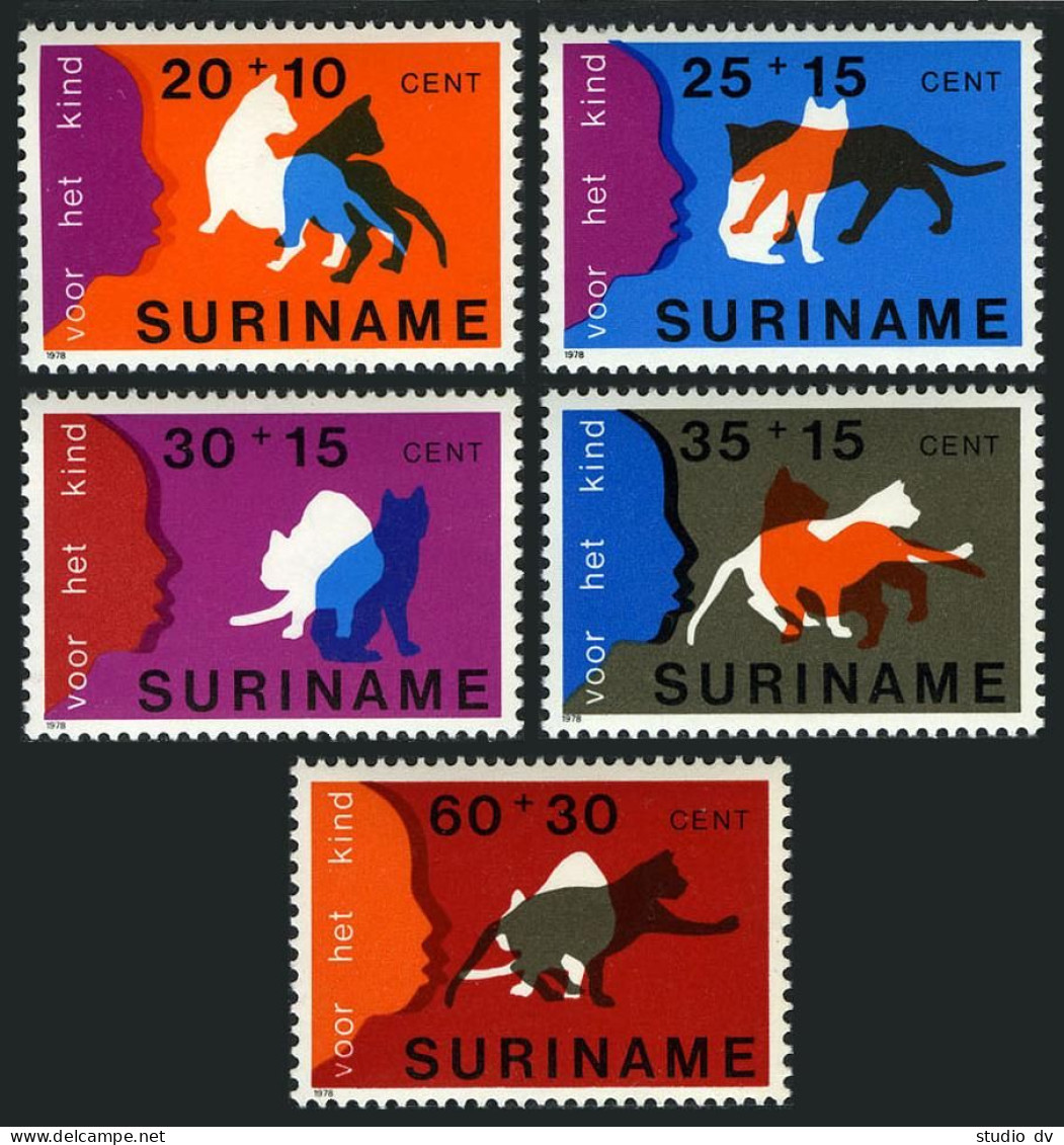 Surinam B251-B255, MNH. Michel 844-848. Welfare 1978. Child's Head And Cats. - Surinam