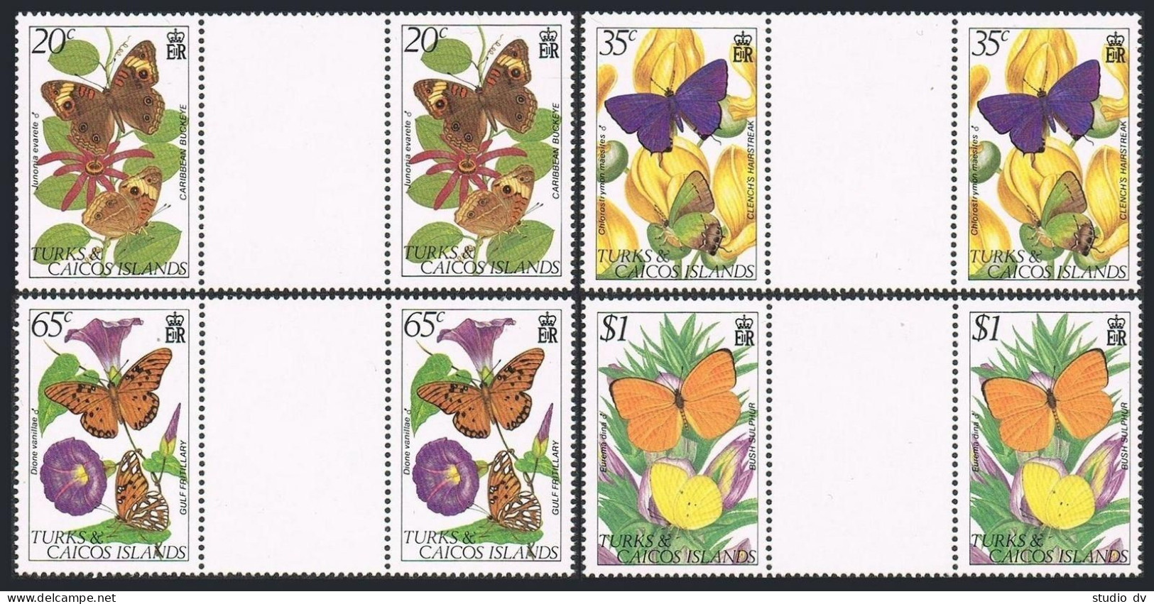 Turks & Caicos 507-510 Gutter, MNH. Michel 574-577. Butterflies, Flowers. 1982. - Turks & Caicos