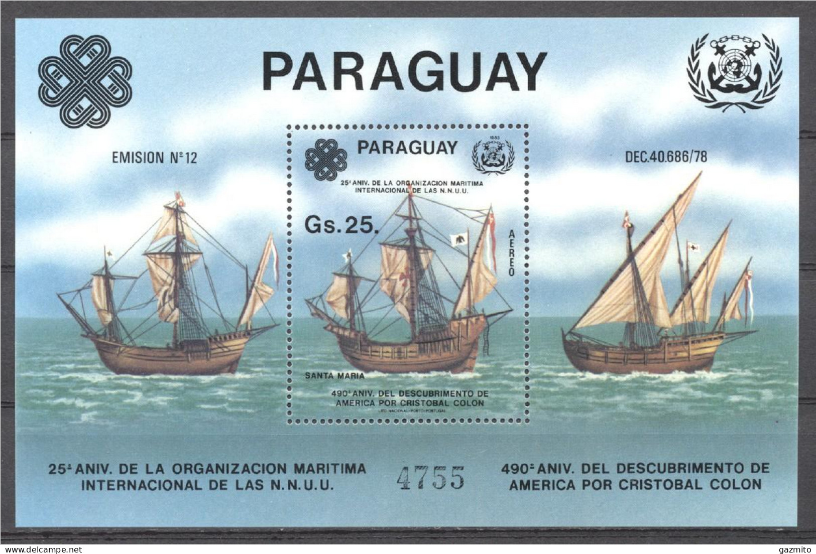 Paraguay 1983, Ships, Columbus, BF - Cristoforo Colombo