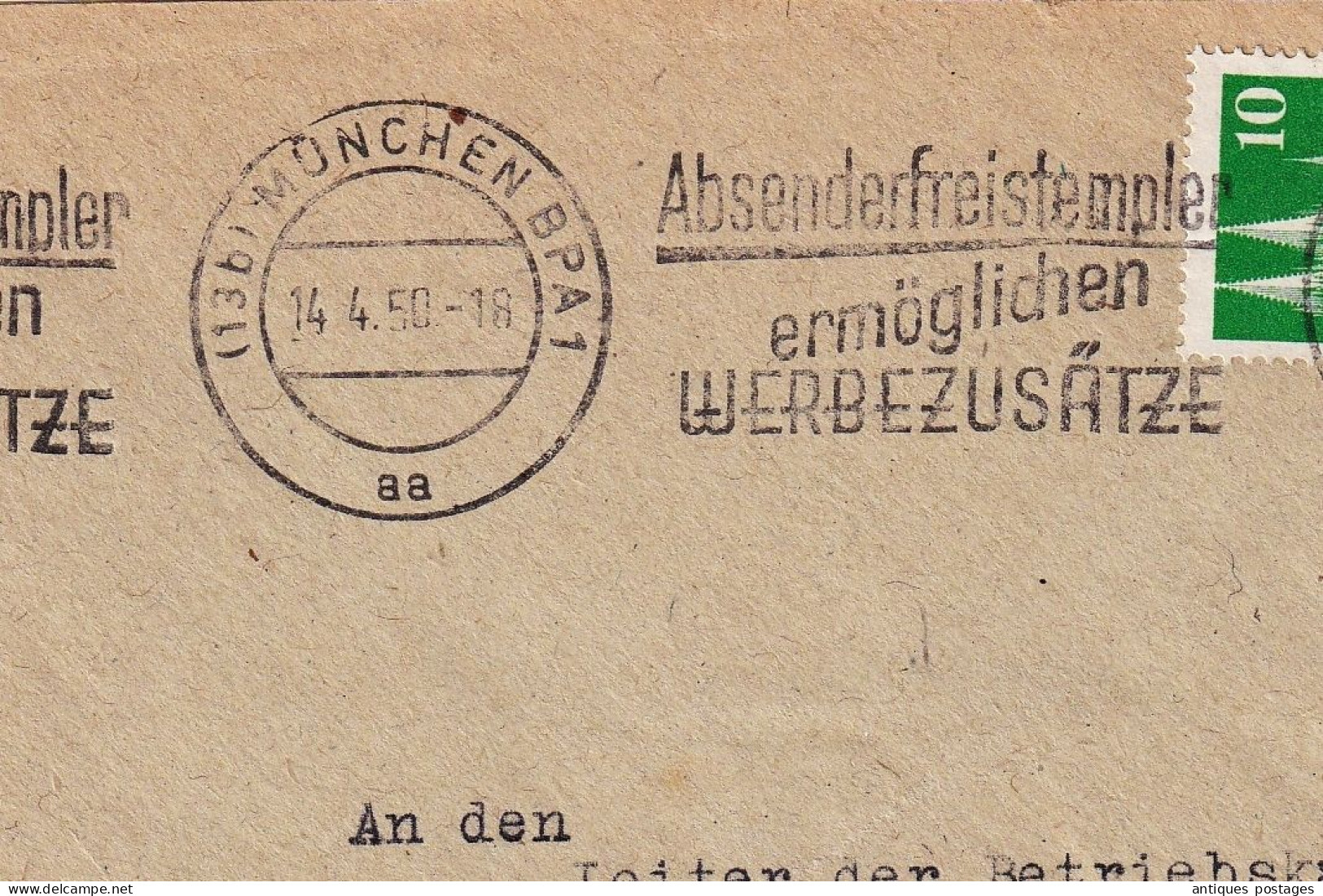 Lettre 1950 München Bayern Ursula Even Deutschland Itzehoe Absenderfreistempel Ermöglichen Werbezusätze - Covers & Documents