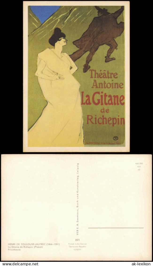 Künstlerkarte HENRI DE TOULOUSE-LAUTREC La Gitane De Richepin (Plakat) 1969 - Malerei & Gemälde