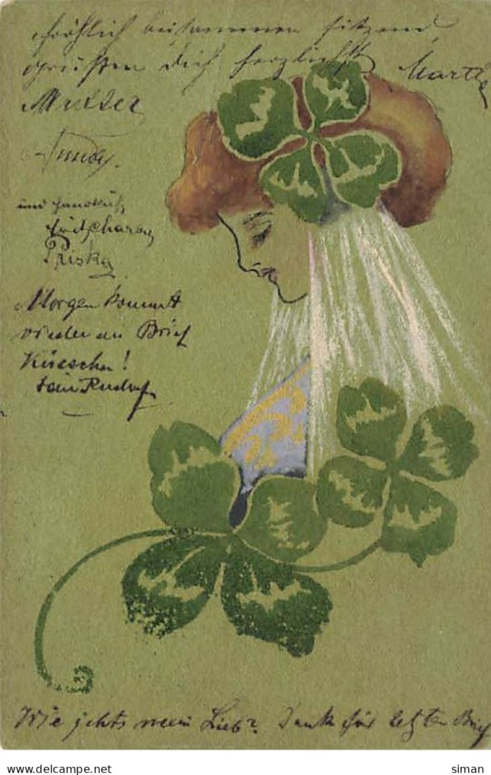 N°23913 - Illustrateur - Art Nouveau - Jeune Femme Entourée De Trèfle - 1900-1949