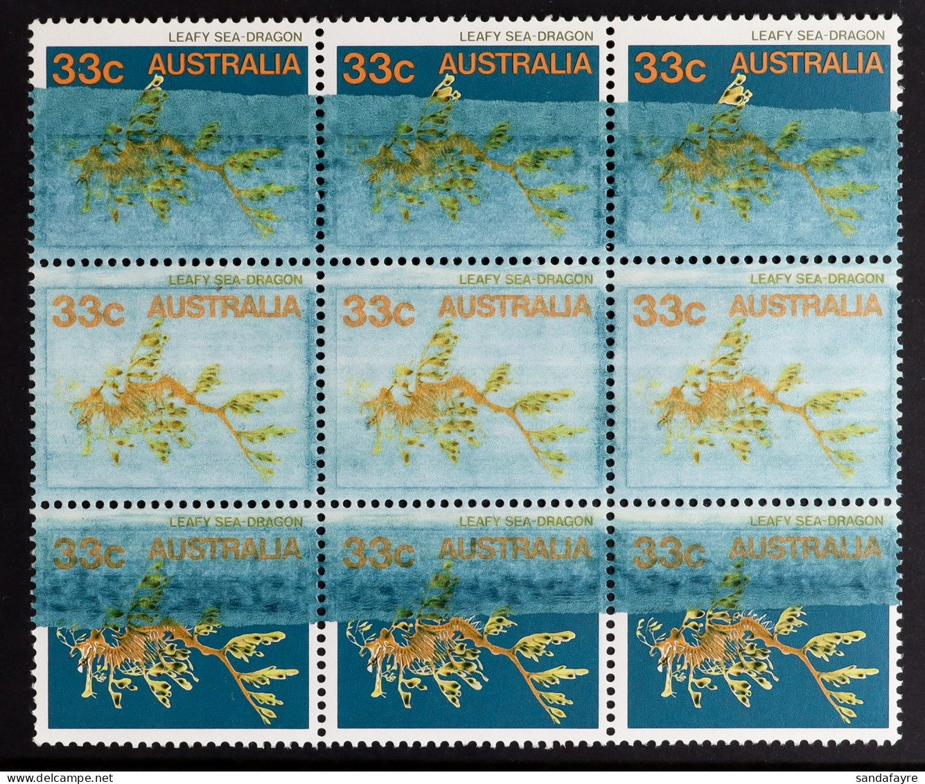 1984 33c Leafy Sea-dragon (SG 926), Block Of 9 With DRAMATIC MIS-PRINTING With The Deep Green Partially Missing, With Pr - Otros & Sin Clasificación