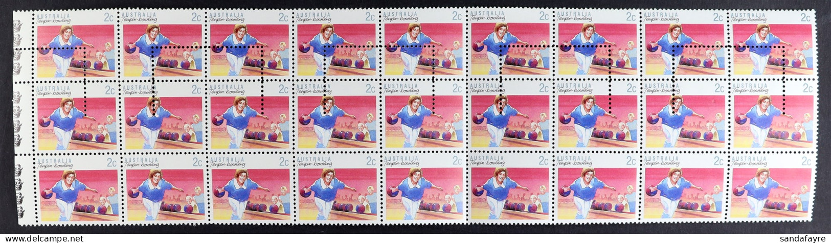 1989 2c Tenpin-bowling (SG 1170) Block Of 27 Stamps Unissued With Printers Control Perforation Device Across 18, Never H - Otros & Sin Clasificación