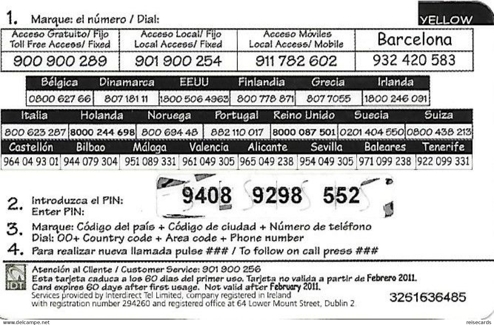 Spain: Prepaid IDT - Yellow 02.11 - Autres & Non Classés
