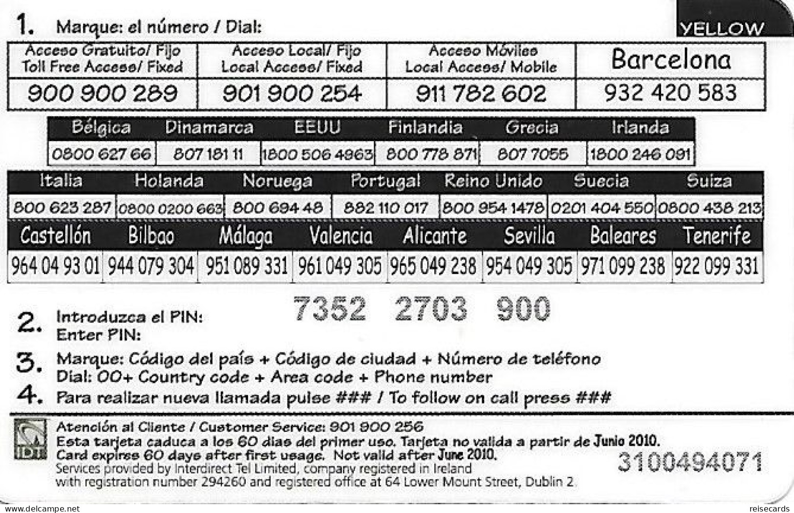 Spain: Prepaid IDT - Yellow 06.10 - Altri & Non Classificati