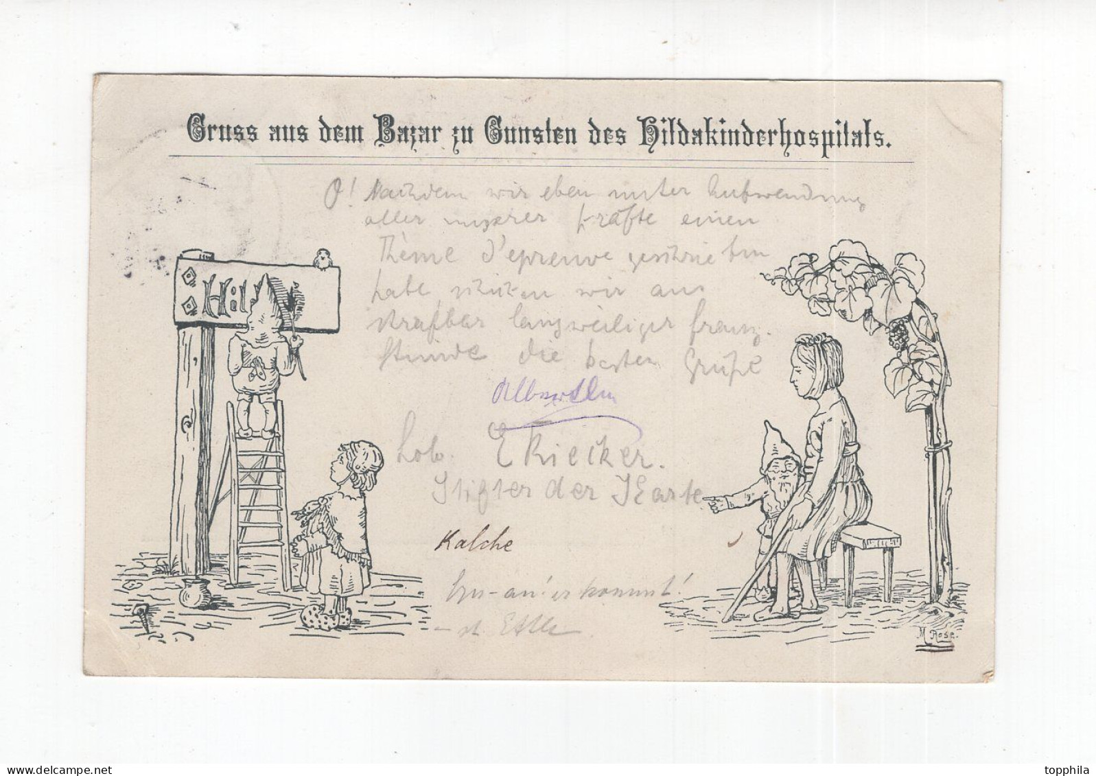 1899 Dt. Reich Alte Künstler Postkarte Freiburg Gruss Aus Dem Bazar Zu Gunsten Des Hildakinderhospitals - Freiburg I. Br.