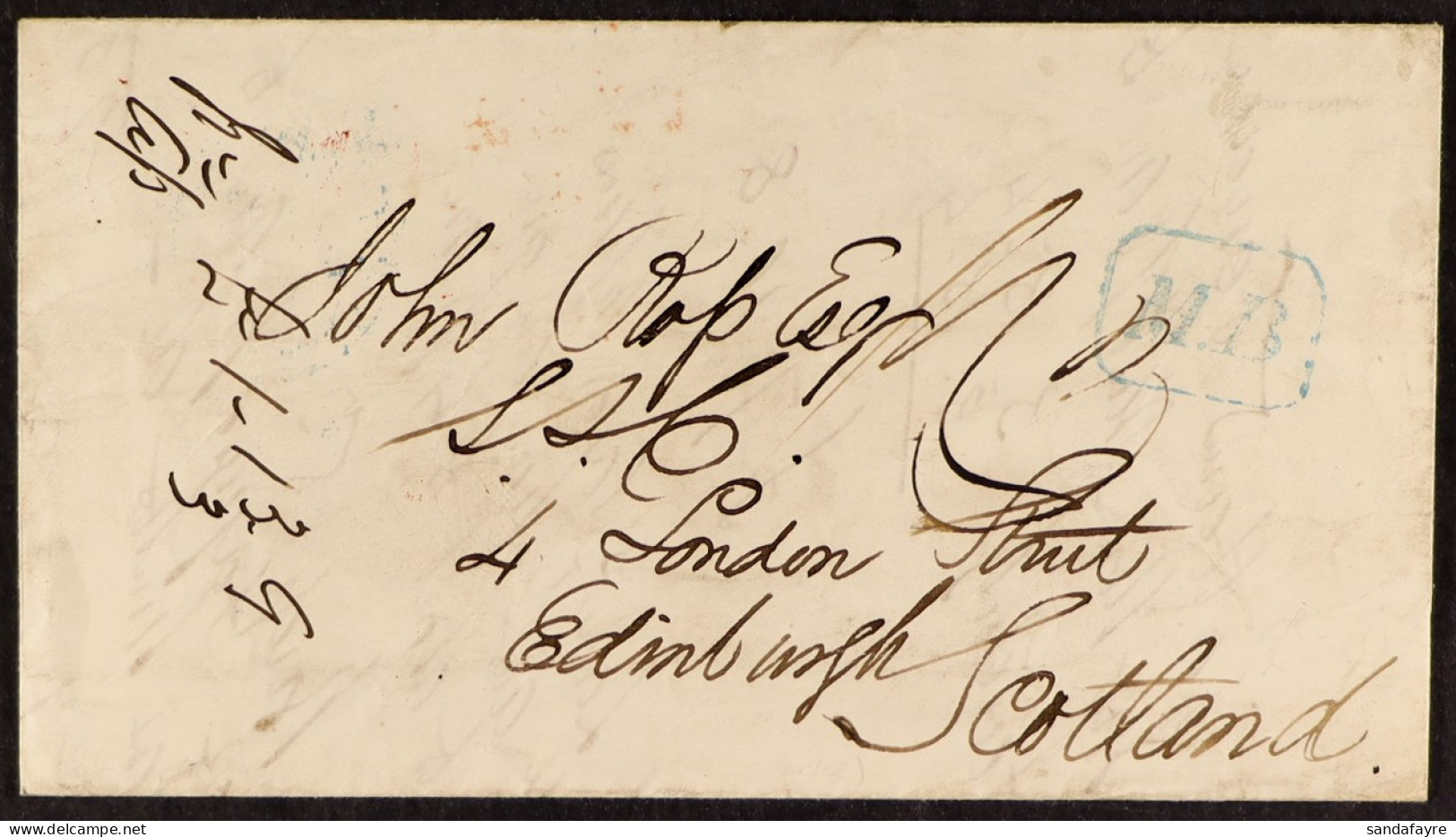 STAMP - SOUTHAMPTON MOBILE BOX 1847 (4th June) An Envelope Havre, France To Edinburgh From Southampton, A Letter Charged - ...-1840 Vorläufer