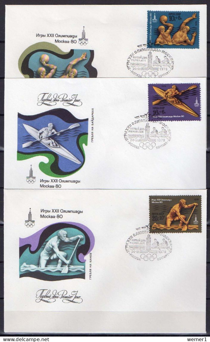 USSR Russia 1978 Olympic Games Moscow, Rowing, Swimming, Waterball Etc. Set Of 5 + S/s On 6 FDC - Sommer 1980: Moskau