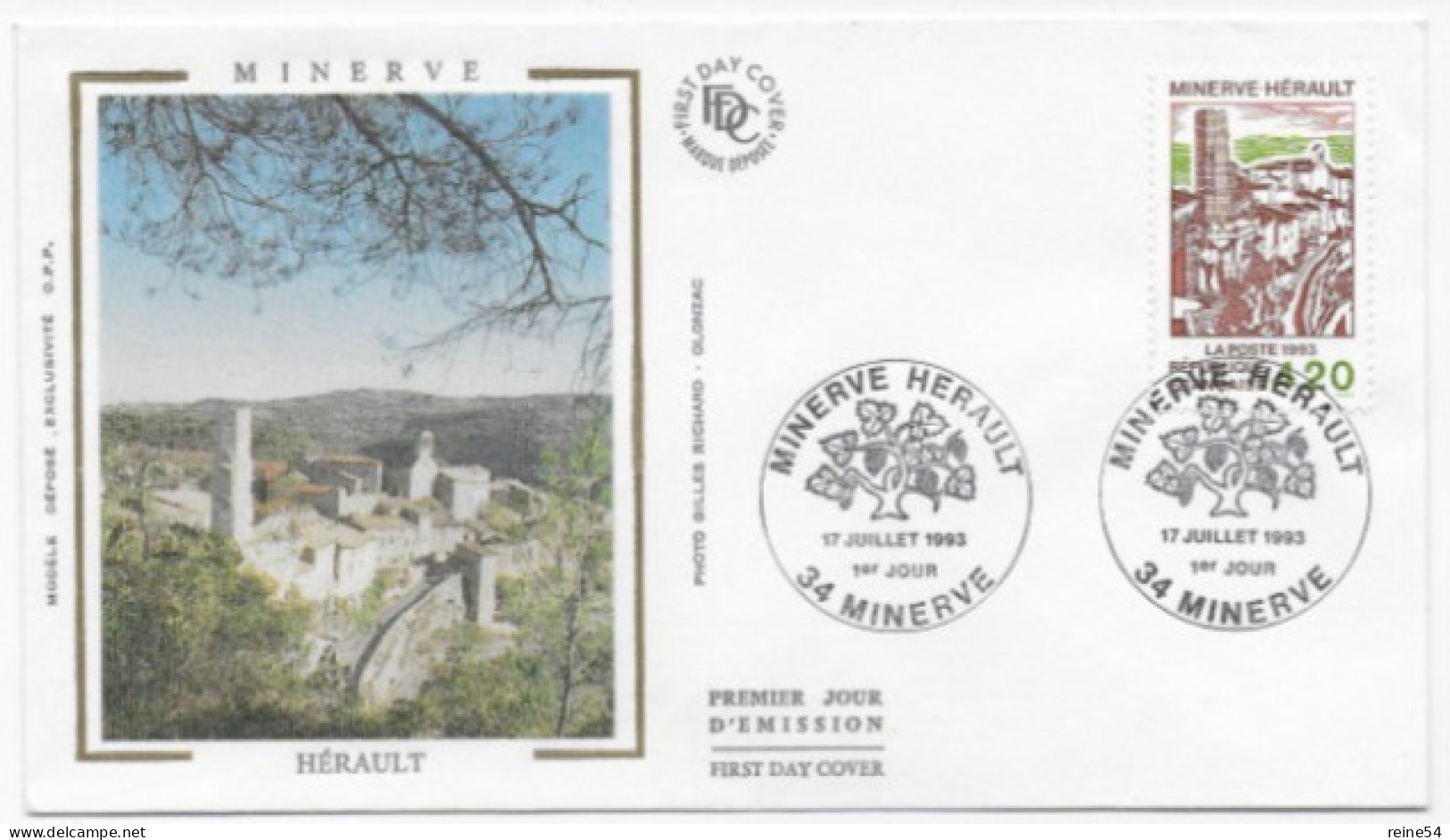 Enveloppe Premier Jour- Minerve Hérault 17 Juillet 1993 Minerve (34) F.D.C. N° YT 2818 - 1990-1999