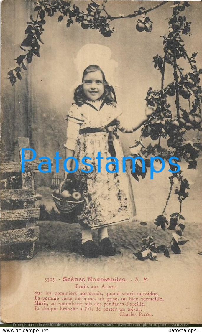 228948 FRANCE NORMANDIE COSTUMES GIRL WITH FRUIT SPOTTED POSTAL POSTCARD - Sonstige & Ohne Zuordnung