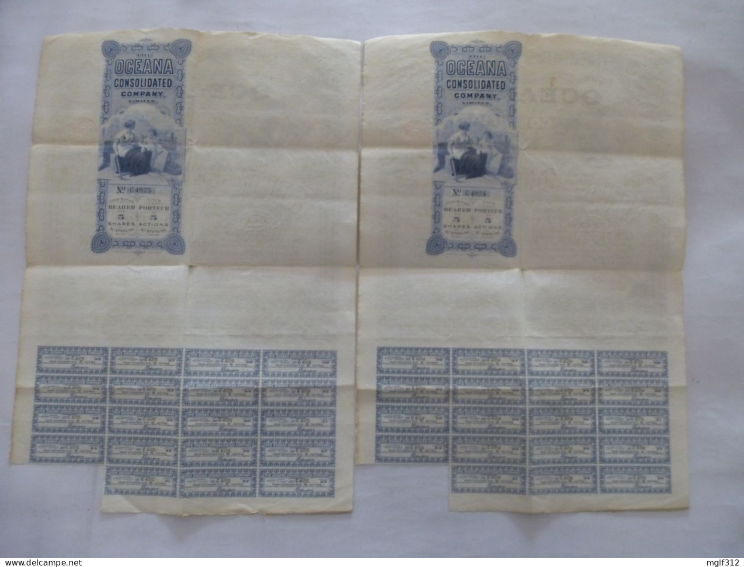 LONDRES 1929 - THE OCEANA CONSOLIDATED CIE - 2 Titres D'actions En Shillings - Autres & Non Classés