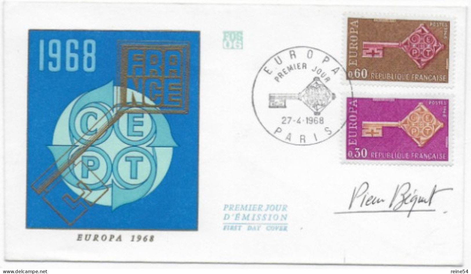Enveloppe Premier Jour- EUROPA 1968 -27 Avril 1970 Paris (75) F.D.C. N° YT 1556-1557 - 1960-1969