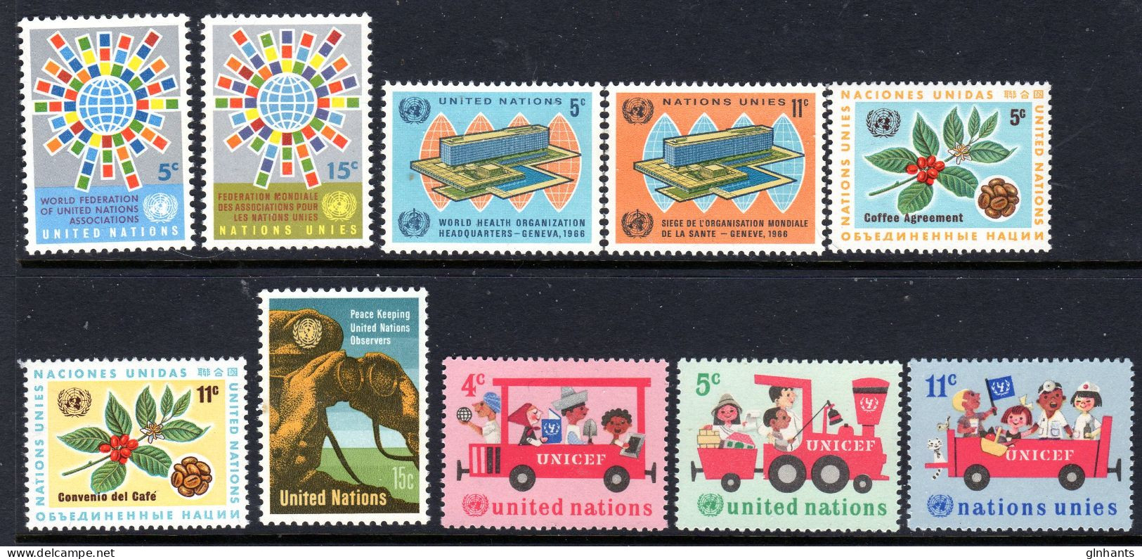 UNITED NATIONS UN NEW YORK - 1966 COMPLETE YEAR SET (10V) AS PICTURED FINE MNH ** SG 154-163 - Ongebruikt