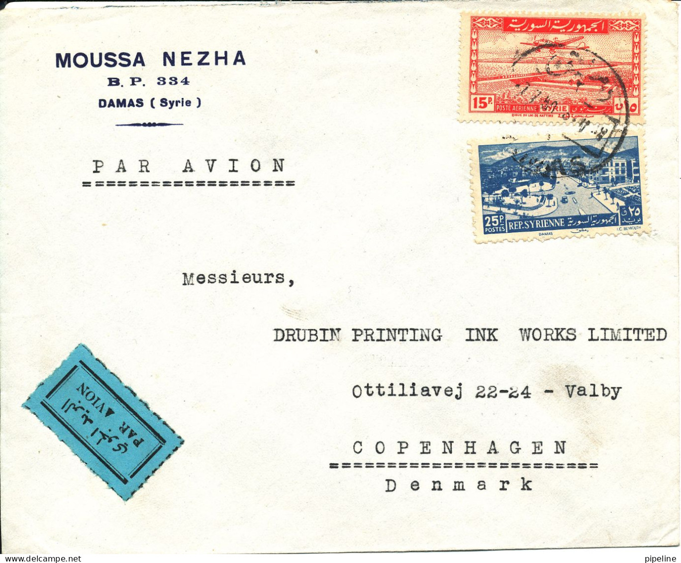 Syria Cover Sent Air Mail To Denmark 7-7-1950 ??? - Siria