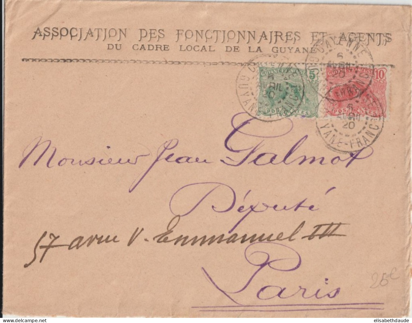 GUYANE - 1920 - ENVELOPPE PAR AVION De CAYENNE => PARIS - Lettres & Documents