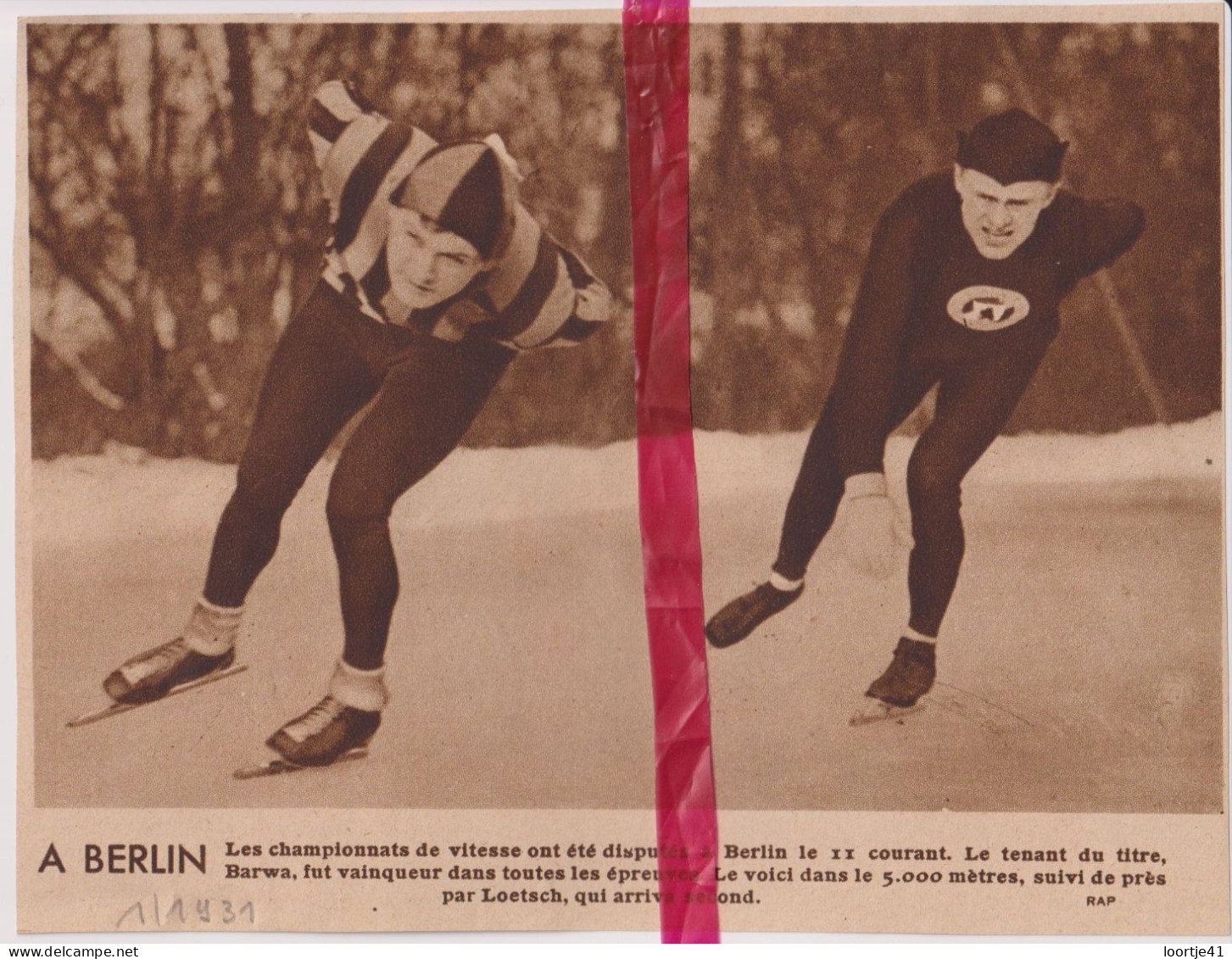 Berlin - Championnat De Vitesse De Patinage - Orig. Knipsel Coupure Tijdschrift Magazine - 1931 - Sin Clasificación