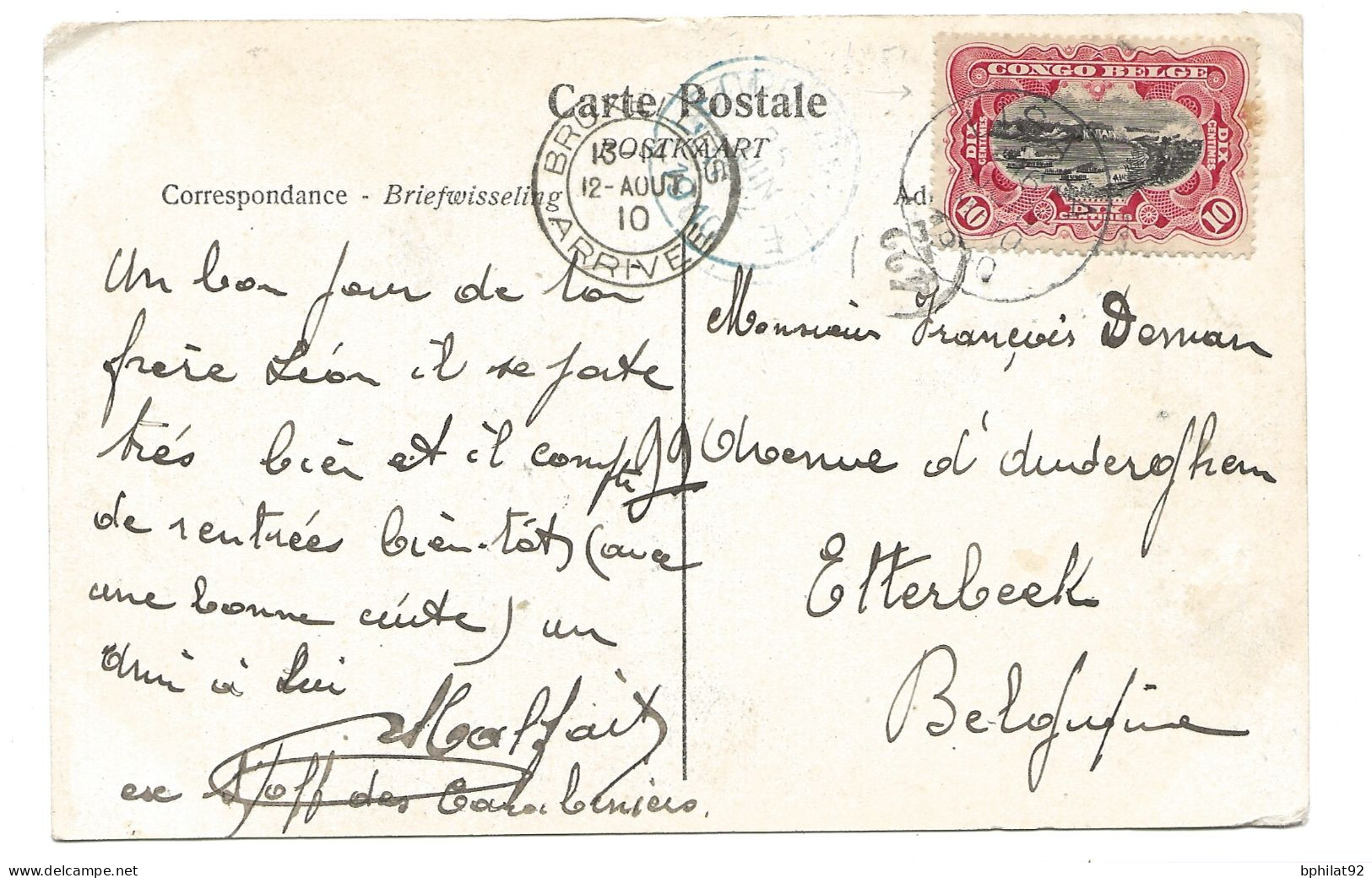 !!! CONGO, CPA DE 1910, DÉPART DE LISALA POUR ETERBEEK (BELGIQUE) - Lettres & Documents