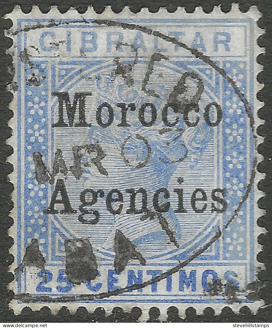 Morocco Agencies (Gibraltar Overprinted). 1899 QV DLR Overprints. 25c Used. SG 12. M5076 - Morocco Agencies / Tangier (...-1958)