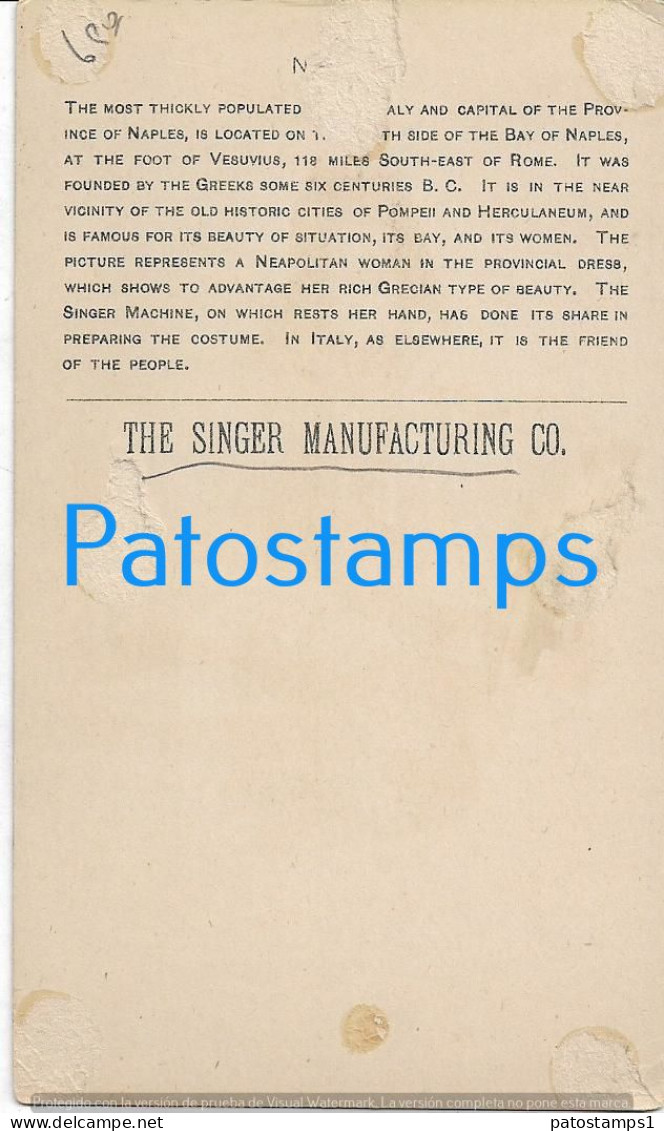 228999 PUBLICITY COMMERCIAL THE SINGER MANUFACTURING ITALY WOMAN SEWING POSTAL POSTCARD - Pubblicitari