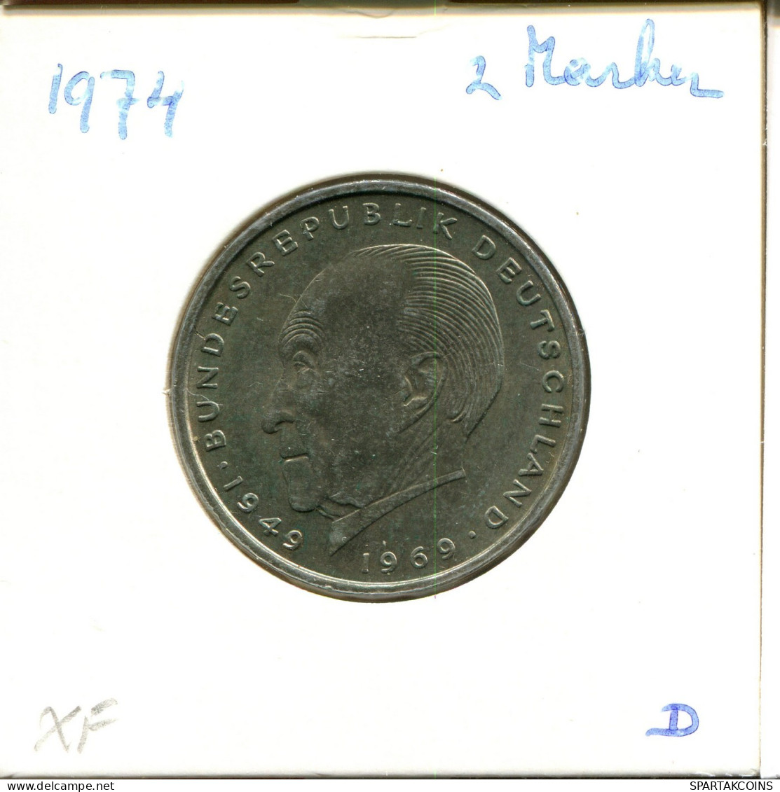 2 DM 1974 D K. ADENAUER WEST & UNIFIED GERMANY Coin #DA819.U.A - 2 Marcos