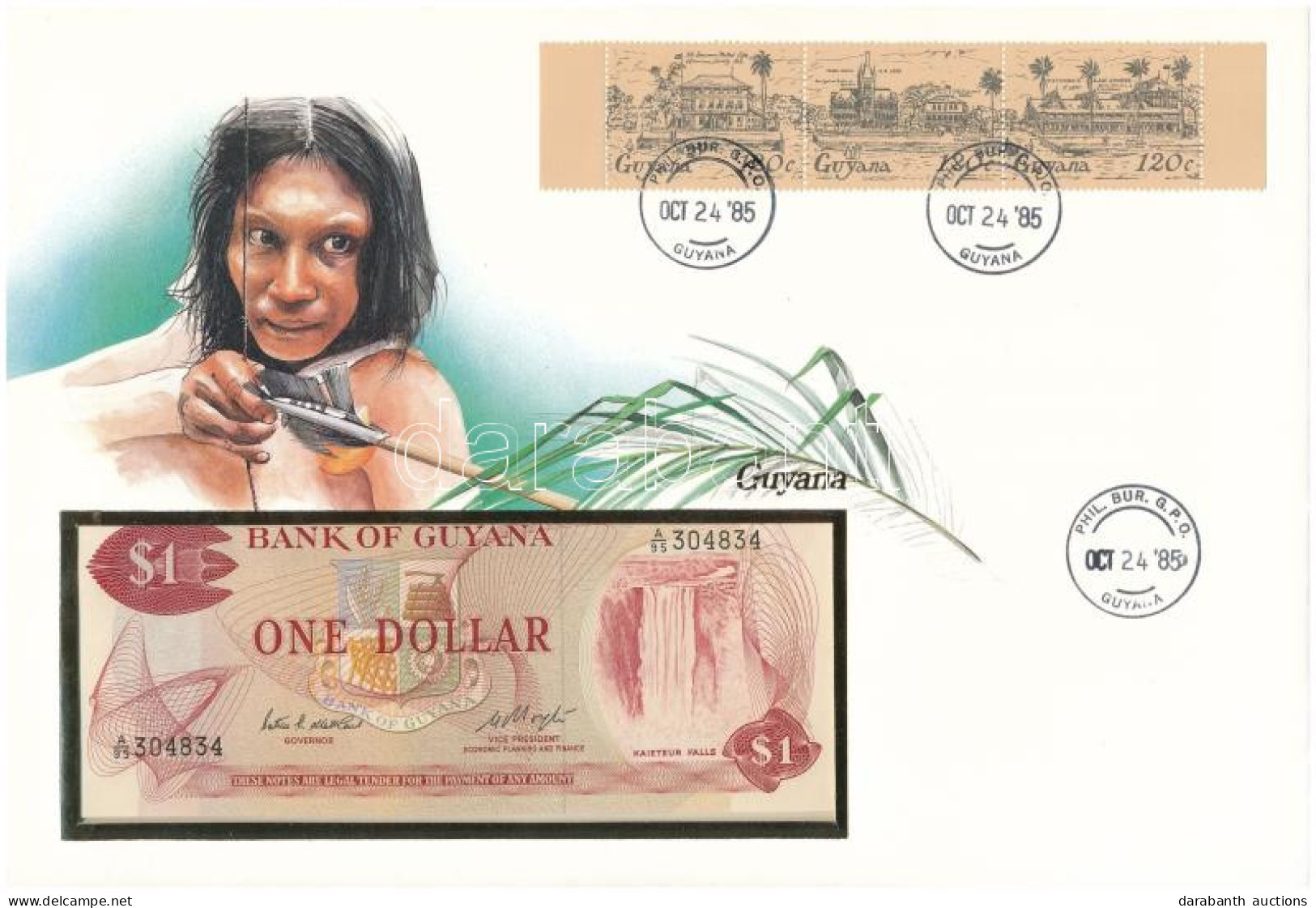 Guyana 1983. 1$ Felbélyegzett Borítékban, Bélyegzéssel T:UNC Guyana 1983. 1 Dollar In Envelope With Stamp And Cancellati - Zonder Classificatie